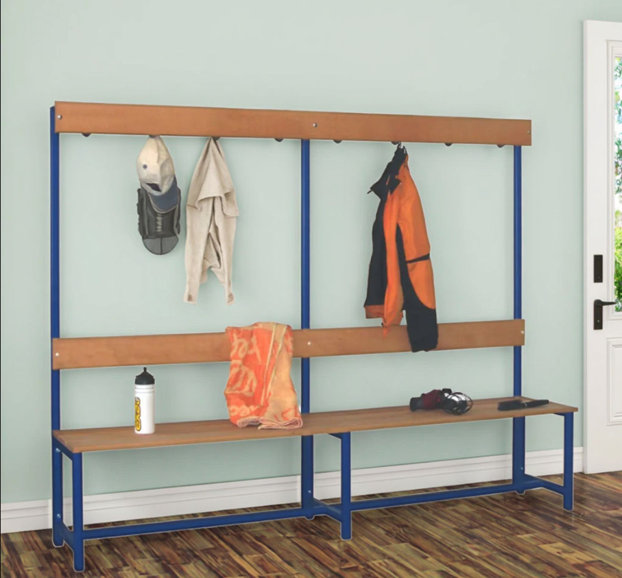 Space Saving Bench with Overhead Hooks - Ideal for Gym, Locker Room, and Bathroom Use