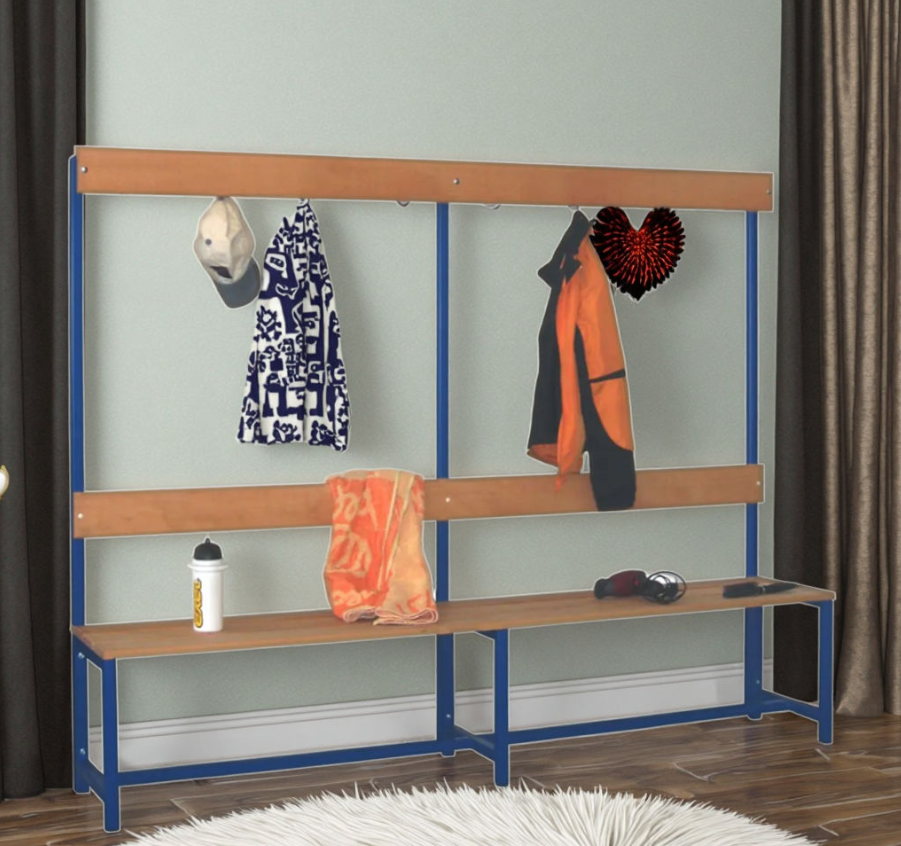 Space Saving Bench with Overhead Hooks - Ideal for Gym, Locker Room, and Bathroom Use