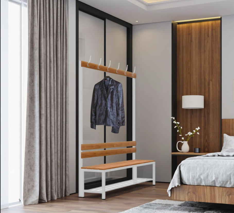 Corrosion Resistant Stainless Steel Bench with Hooks - Perfect for Bathrooms and Wet Environments