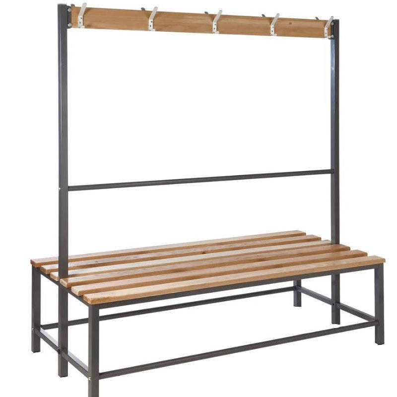 Bathroom Fitness Nordic Style Iron Art Solid Wood Shoe Changing Stool with Hooks and Clothes Rack, Can Hang Clothes, Long Bench