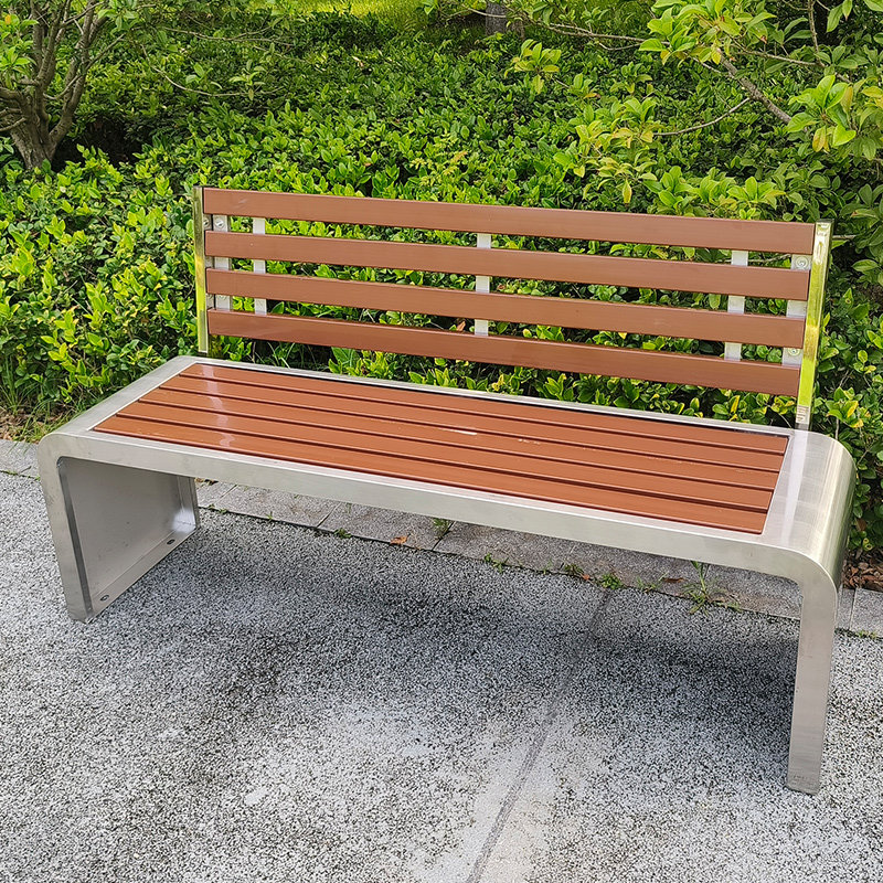 Anticorrosive Wood Stainless Steel Park Bench Outdoor Long Bench Leisure Chair Courtyard Long Bench Solid Wood Long Stool Long Bench