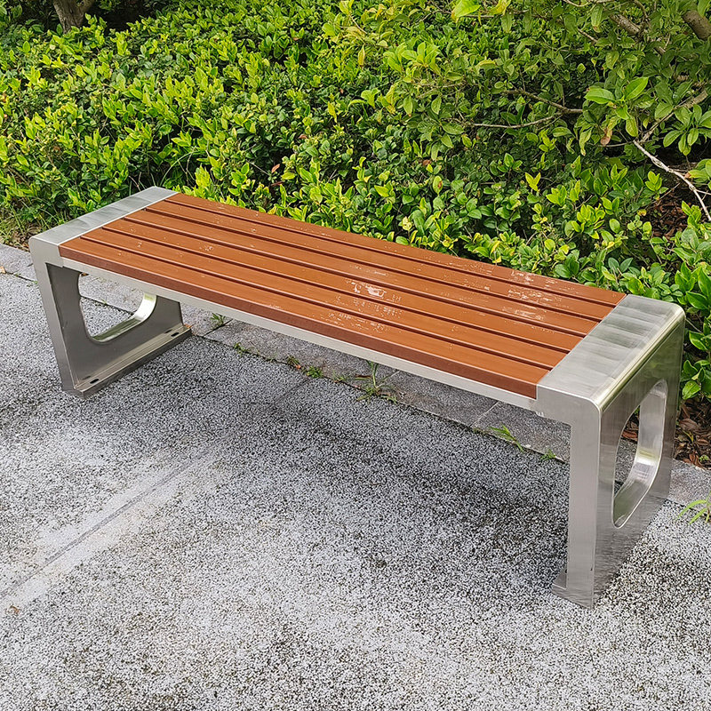 Anticorrosive Wood Stainless Steel Park Bench Outdoor Long Bench Leisure Chair Courtyard Long Bench Solid Wood Long Stool Long Bench