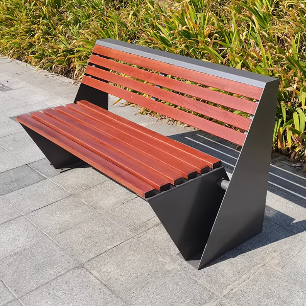 Heavy Duty Park Bench - Stainless Steel Construction with Durable Hardwood Slats