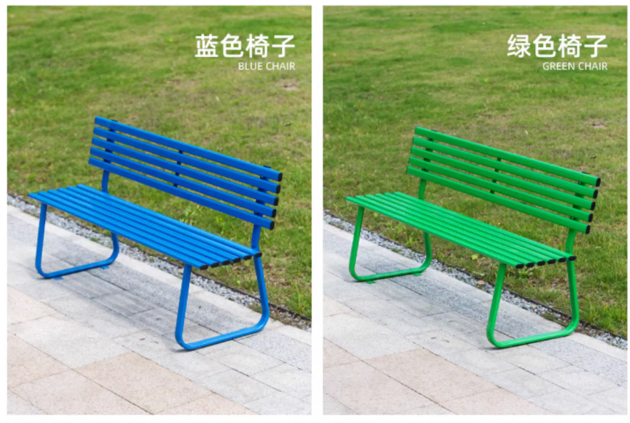 Bright Pink Metal Slat Outdoor Bench with Backrest – Weather-Resistant Seating for Patios & Urban Spaces