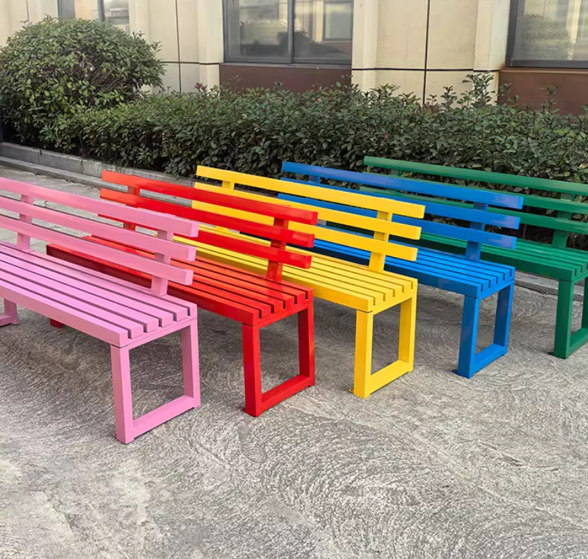 Wholesale Multicolor Slatted Outdoor Bench Set – Commercial Grade Seating for Parks, Schools & Urban Spaces