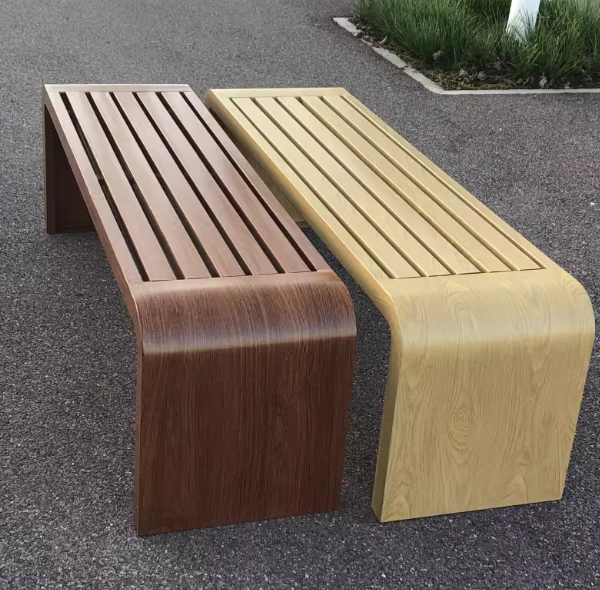 Outdoor Metal Bench Park Chair Long Bench Wood Grain