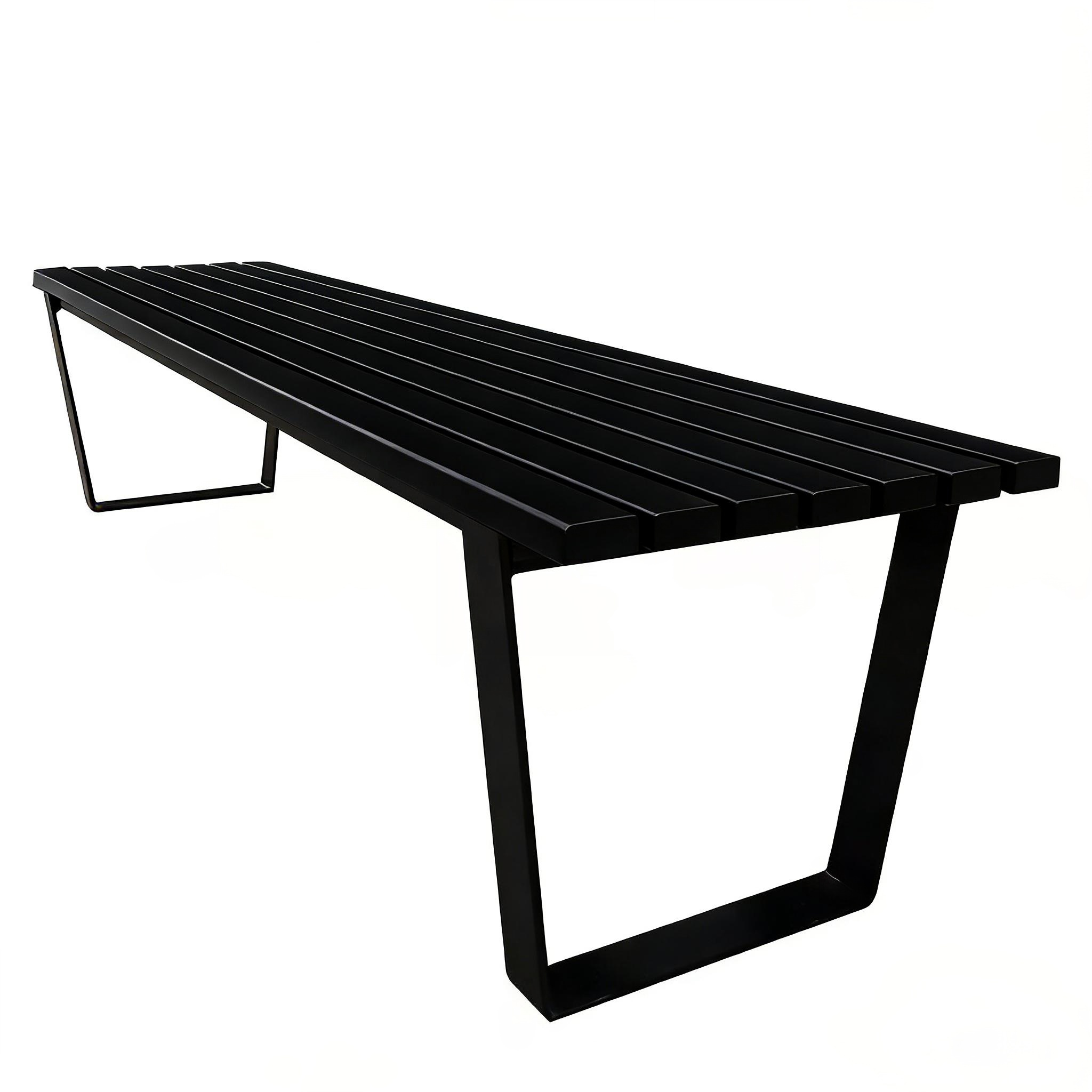 Modern Slatted Yellow Outdoor Bench with Black Metal Frame – Weather Resistant Patio Seating