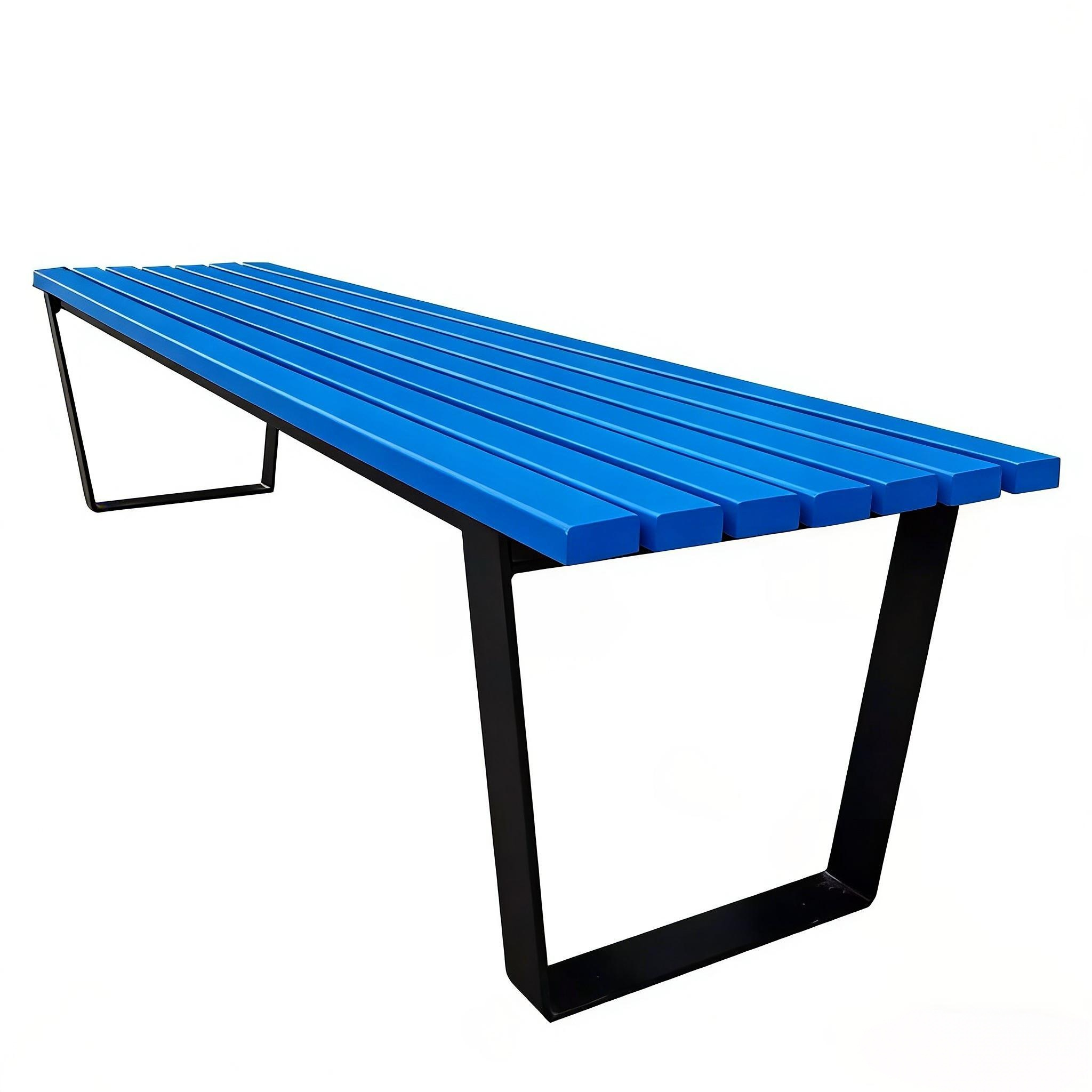 Modern Slatted Yellow Outdoor Bench with Black Metal Frame – Weather Resistant Patio Seating