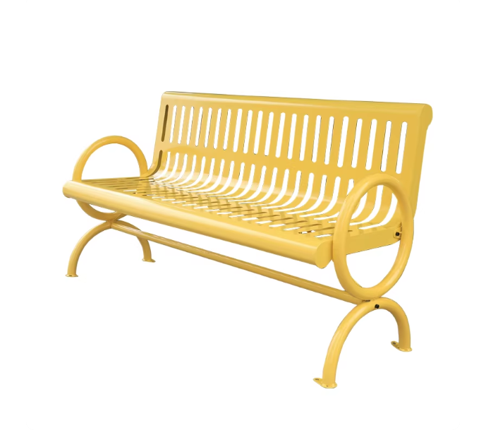 All-Metal Yellow Outdoor Bench with Backrest – Weatherproof Park & Patio Seating