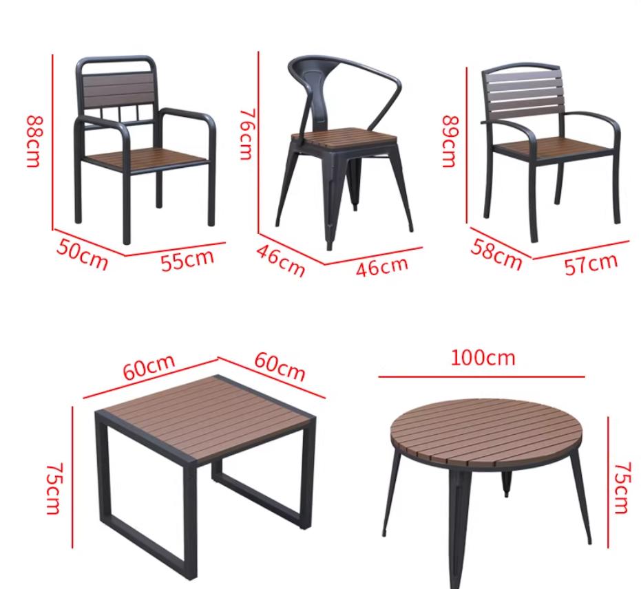Modern Slatted Wood & Metal Outdoor Dining Set for Backyards & Patios