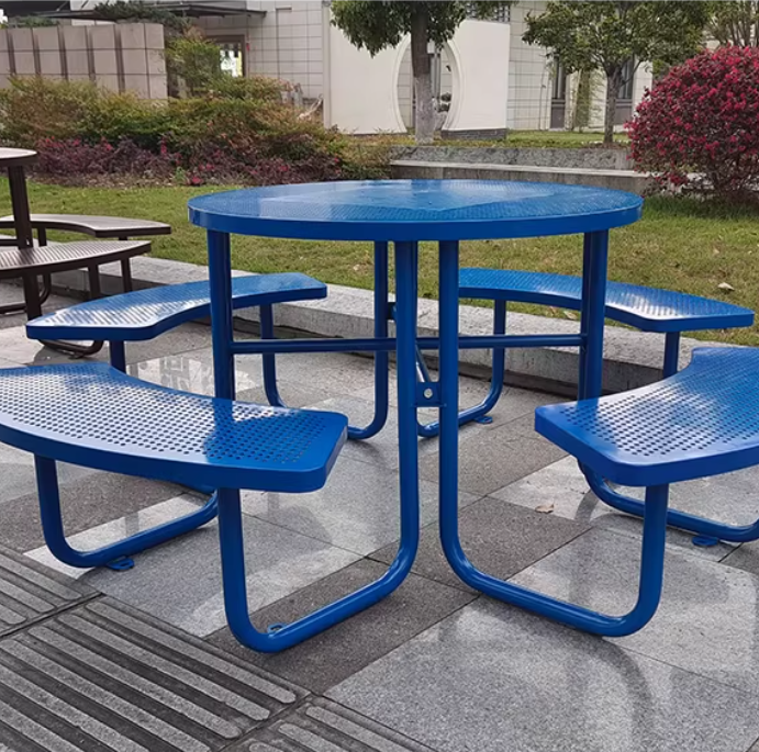 Green Perforated Metal Accessible Picnic Table - Wheelchair-Friendly 4-Seater Outdoor Dining Set