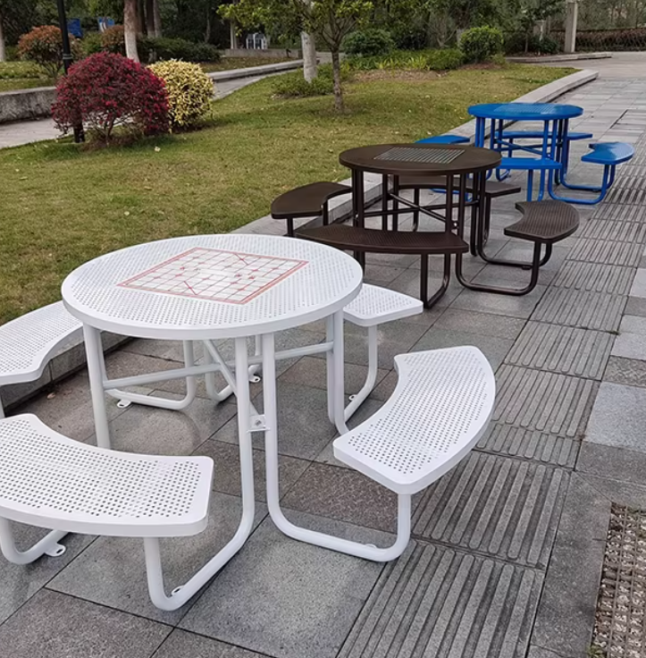 Green Perforated Metal Accessible Picnic Table - Wheelchair-Friendly 4-Seater Outdoor Dining Set