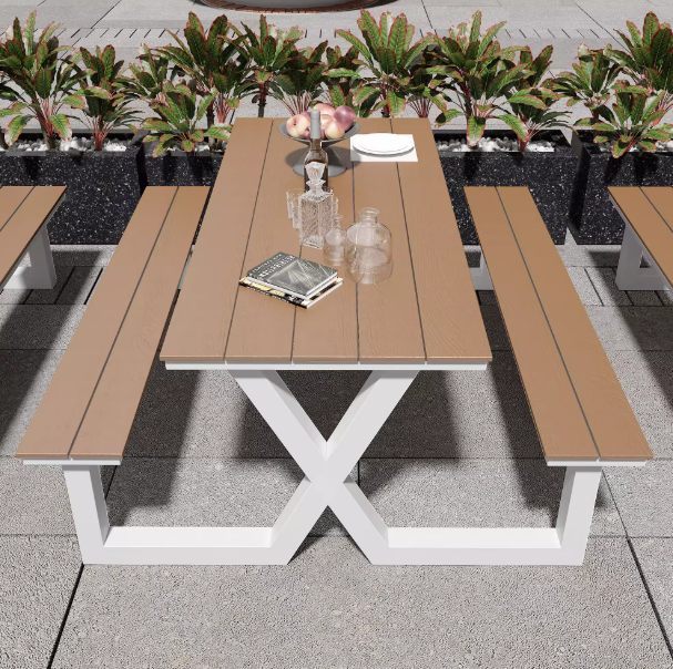 Commercial Grade Outdoor Picnic Table & Bench Set - Weather Resistant Patio Dining Furniture for Restaurants & Parks