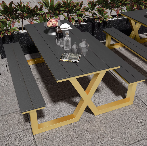 Commercial Grade Outdoor Picnic Table & Bench Set - Weather Resistant Patio Dining Furniture for Restaurants & Parks