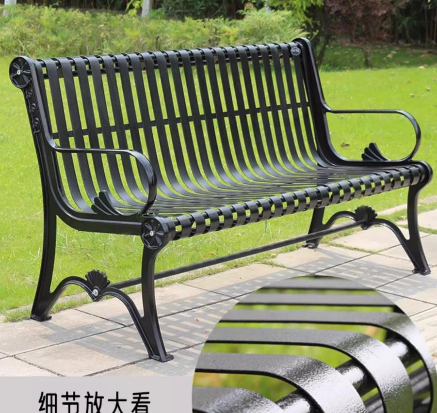 Black Metal Outdoor Bench - Heavy-Duty Cast Iron Frame for Parks & Yards