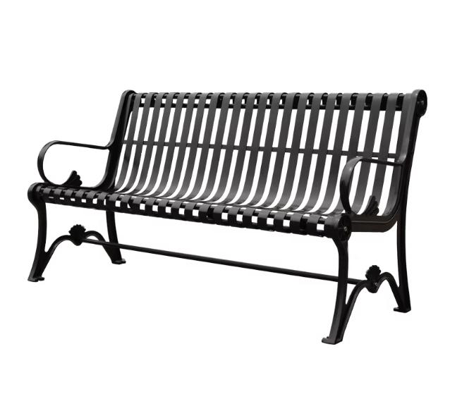 Black Metal Outdoor Bench - Heavy-Duty Cast Iron Frame for Parks & Yards
