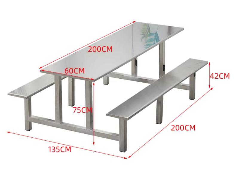 Stainless Steel 6-Seater Canteen Dining Set - Heavy Duty Integrated Table and Benches