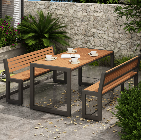 Outdoor Patio Open-Air Table and Chair Set Terrace Garden Balcony Plastic Wood Waterproof Sunproof Park Leisure Iron Art Table and Chairs