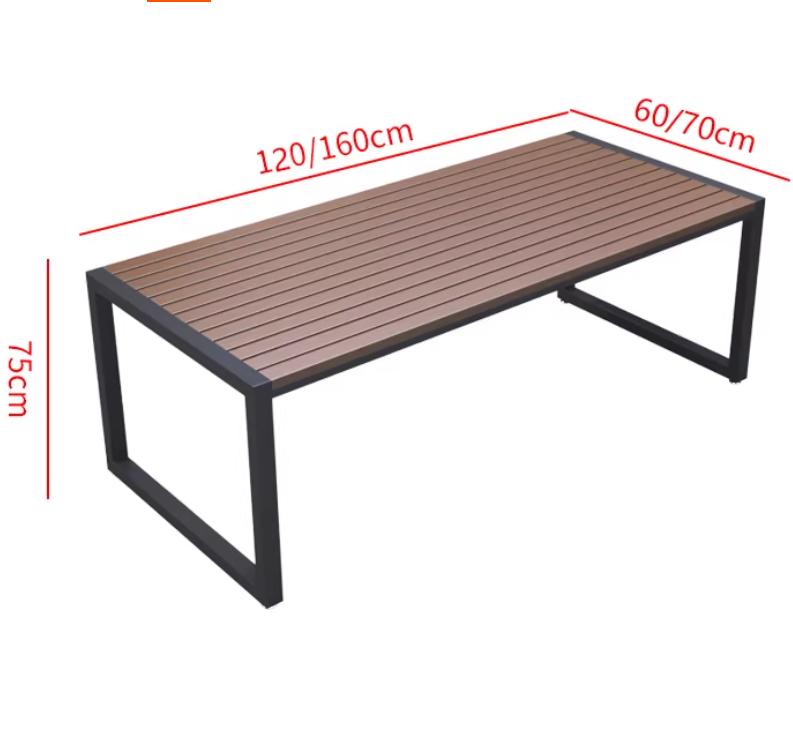 Modern Rectangular Outdoor Dining Table & Bench Set - Weather Resistant Metal Frame with Slatted Wood Seating