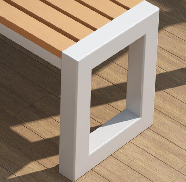 Modern Rectangular Outdoor Dining Table & Bench Set - Weather Resistant Metal Frame with Slatted Wood Seating