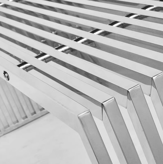 Simple Modern Stainless Steel Low Stool Square Stool Glass Dining Table and Chair Set Office Long Bench