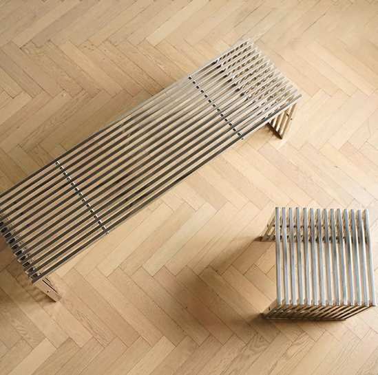 Simple Modern Stainless Steel Low Stool Square Stool Glass Dining Table and Chair Set Office Long Bench