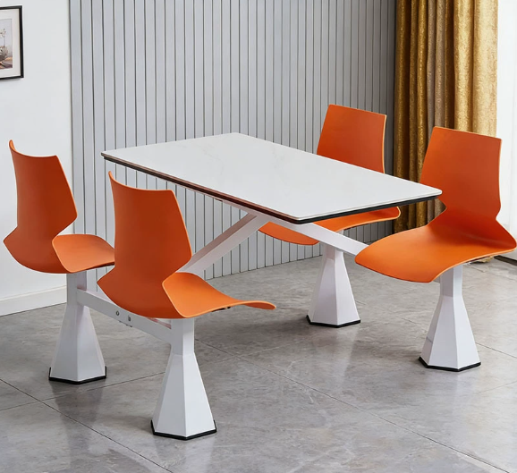 Canteen Dining Table and Chairs for Employees, Company Staff, Factory, School, Four-Person Rock Slab Integrated Dining Table and Chair Set