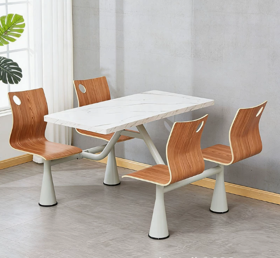 Canteen Dining Table and Chairs for Employees, Company Staff, Factory, School, Four-Person Rock Slab Integrated Dining Table and Chair Set