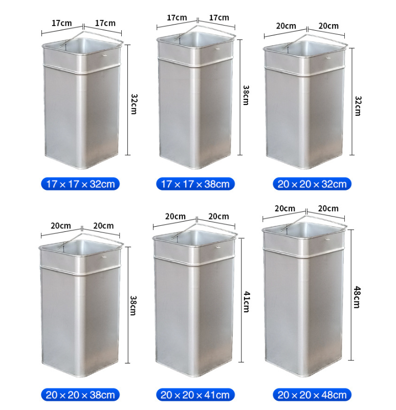 Outdoor Trash Can Inner Bucket Galvanized Steel Sheet Outdoor Waste Bin Inner Cylinder Round Square Iron Bucket Trash Can Liner