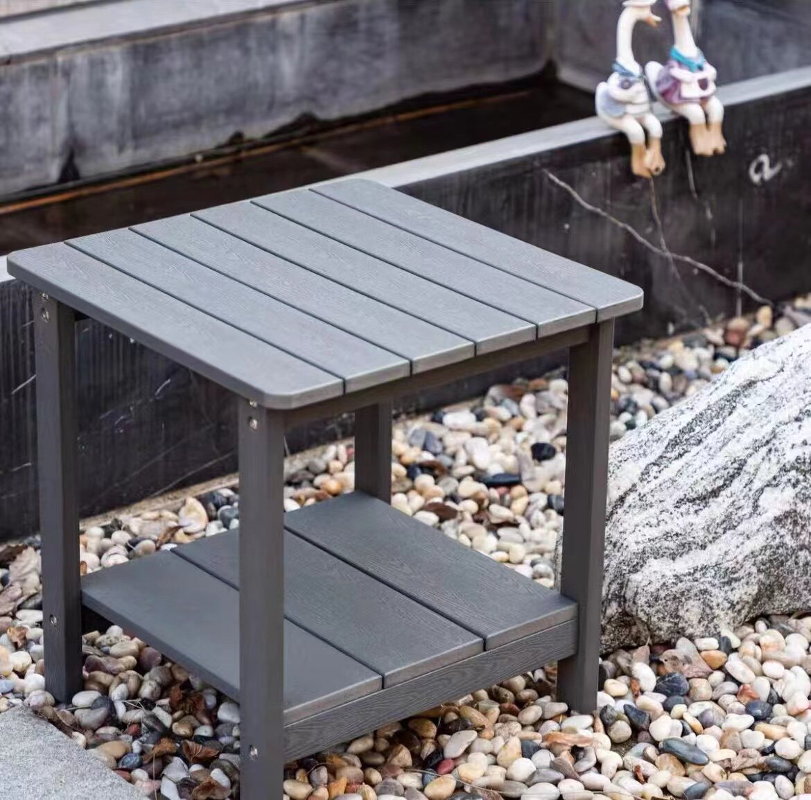 Wooden Retro Windproof Sunproof Anti-corrosion Outdoor Coffee Table Square Stool Suitable for Patio Balcony