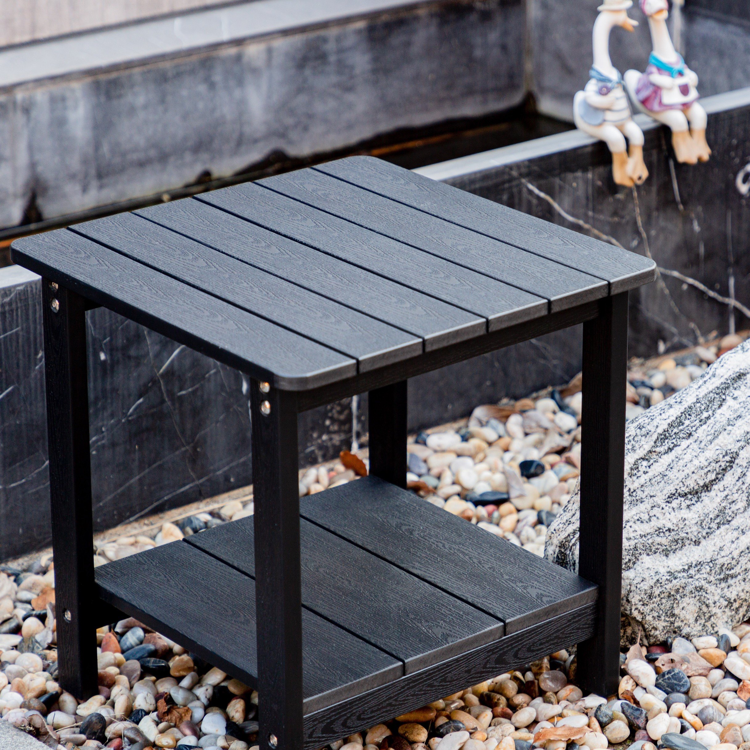 Wooden Retro Windproof Sunproof Anti-corrosion Outdoor Coffee Table Square Stool Suitable for Patio Balcony