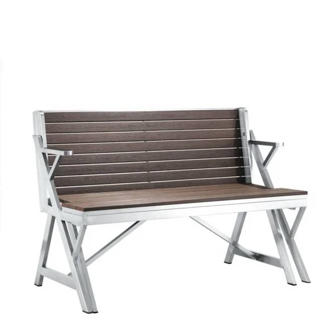 2-in-1 Foldable Outdoor Table and Chair Set |   Stainless steel frame |   HDPE Wood-Plastic Composite Slats |   Weatherproof Patio Picnic Furniture
