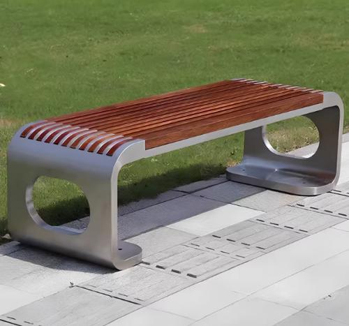 Commercial Outdoor Bench - Ideal for Parks, Patios & Public Spaces - Stainless Steel & Wood