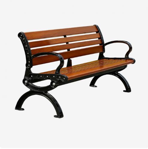 Classic Wooden Slat Park Bench with Backrest & Armrests – Heavy-Duty Cast Iron Frame