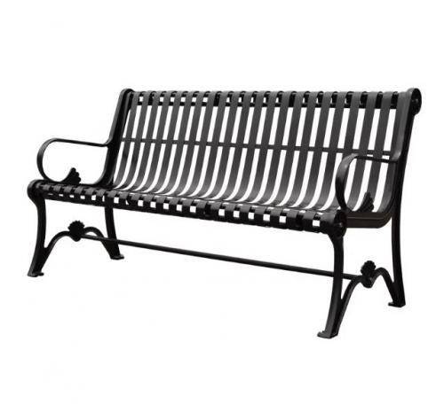 Black Metal Outdoor Bench - Heavy-Duty Cast Iron Frame for Parks & Yards