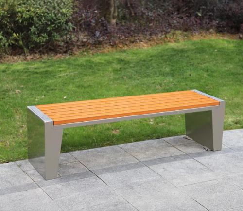 Stainless Steel Outdoor Bench with Slatted Wood Seat - Weather Resistant Patio Seating