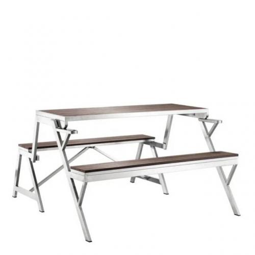2-in-1 Foldable Outdoor Table and Chair Set |   Stainless steel frame |   HDPE Wood-Plastic Composite Slats |   Weatherproof Patio Picnic Furniture